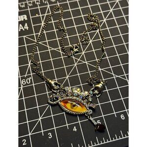 Gold tone rhinestone embellished evil eye pendant necklace creepy cute goth